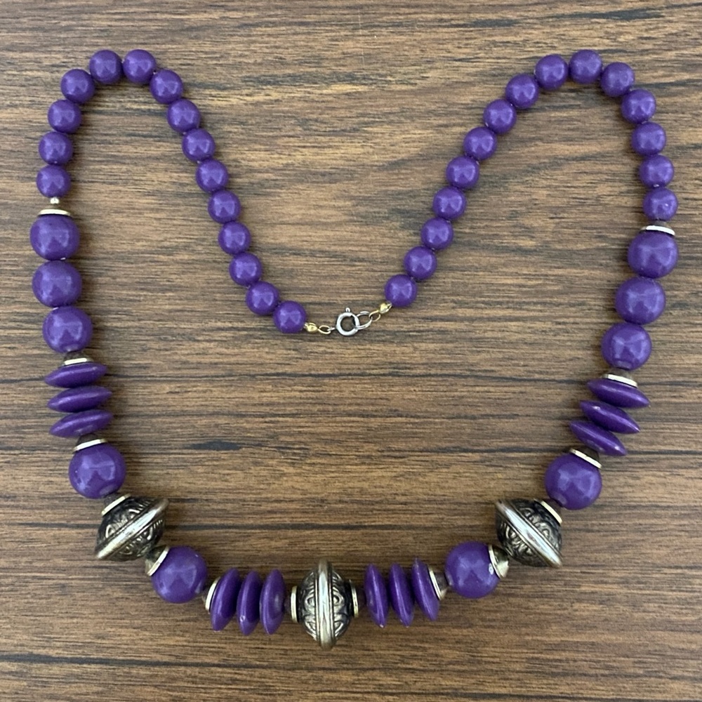 Purple Beaded Necklace with Silver Accents